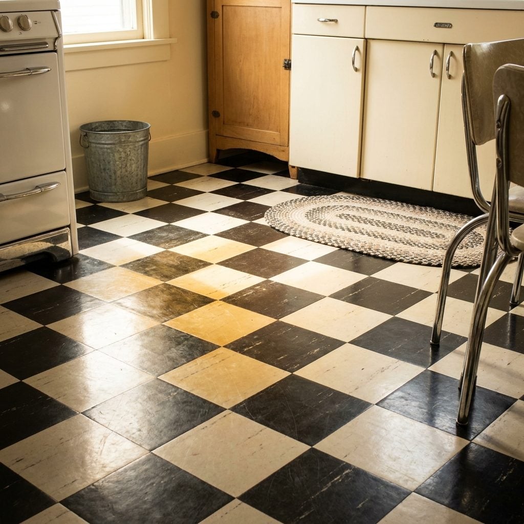 Linoleum Flooring in Checkerboard or Intricate Floral Patterns