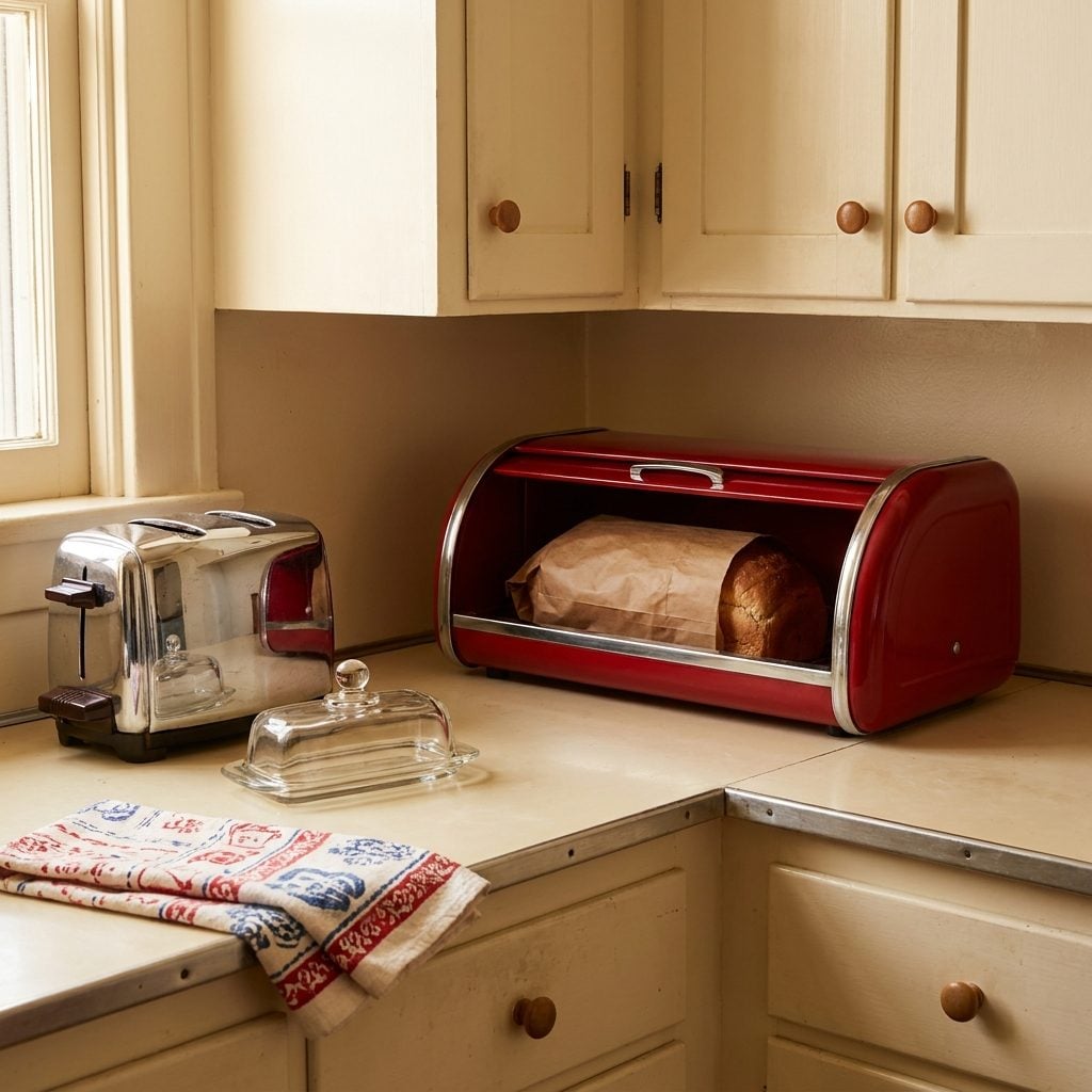 Enameled Metal Bread Boxes in Red, Green, or That Specific Shade of Cream