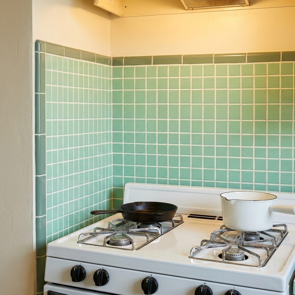 Pastel 4x4 Tile Backsplashes With Those Thin Pencil-Trim Accent Lines