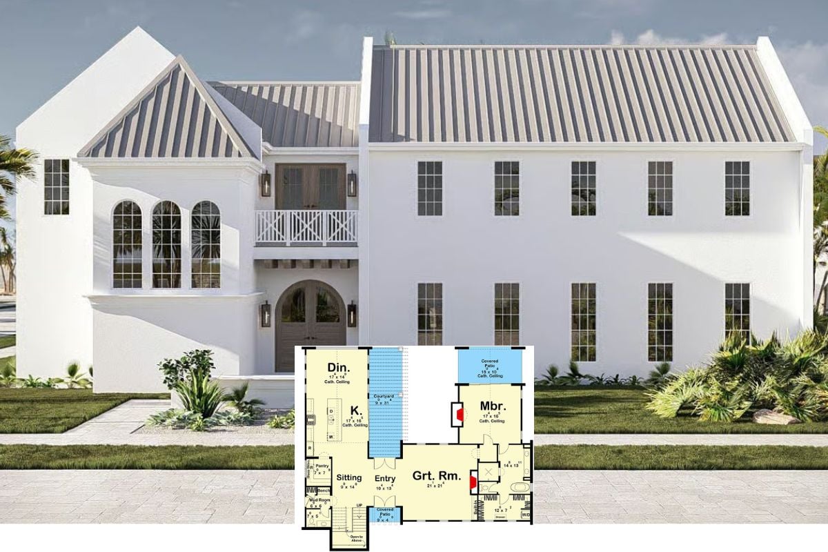 Coastal 4-Bedroom Contemporary-Style Home with Loft and Courtyard (Floor Plan)