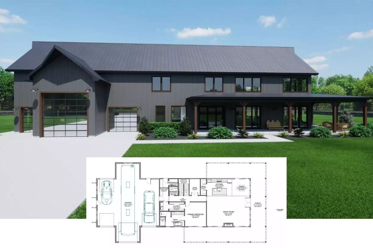 Barndominium-Style 4-Bedroom Goldenbrae Drive Home with Loft and Wraparound Porch (Floor Plan)