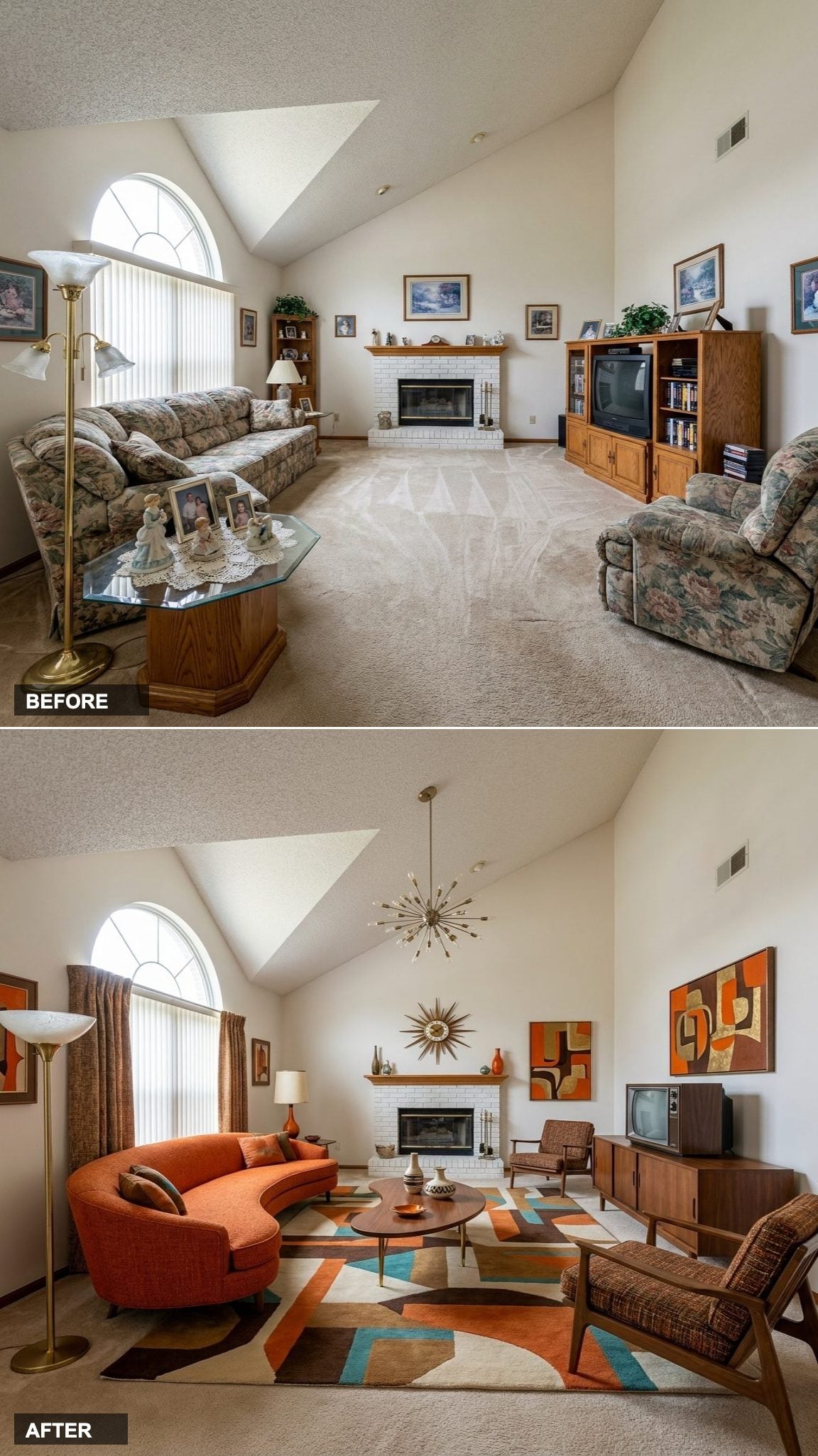 Googie-Inspired Space Age Lounge in Orange, Chrome, and White