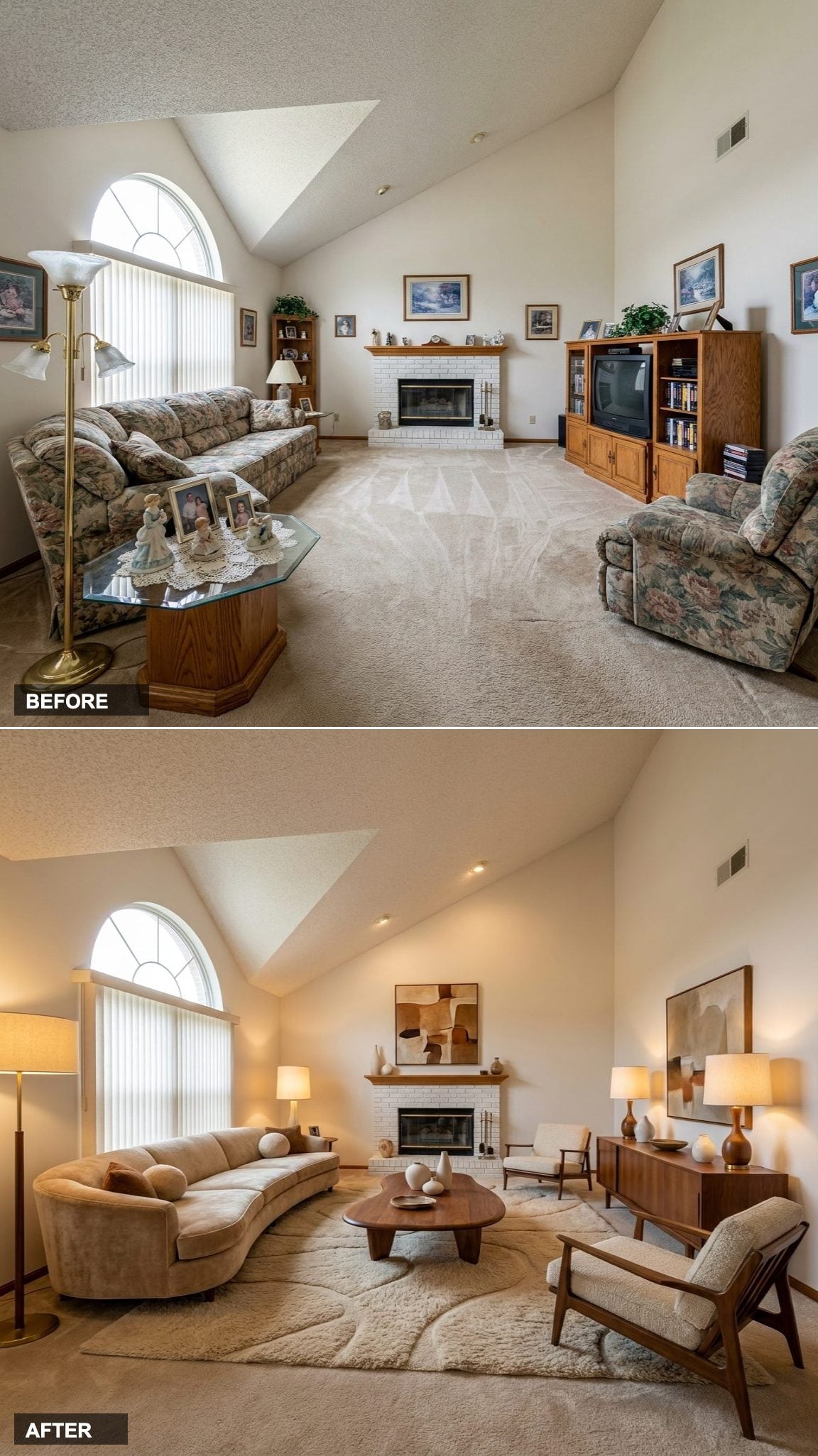 From Forgettable Beige Box to Atomic Ranch Glamour in Turquoise and Walnut