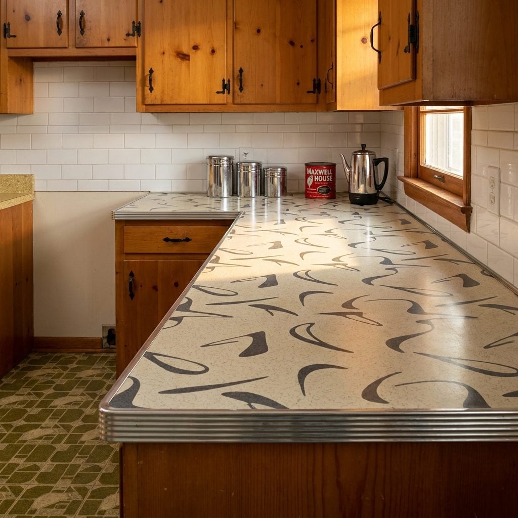 Formica in Boomerang, Gold-Fleck, and Speckled Patterns That Nobody Would Dare Put in a Kitchen Today