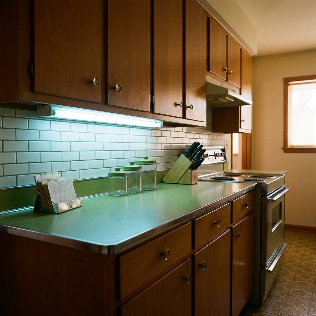 Under-Cabinet Fluorescent Strips That Made Your Counter Look Like a TV Studio