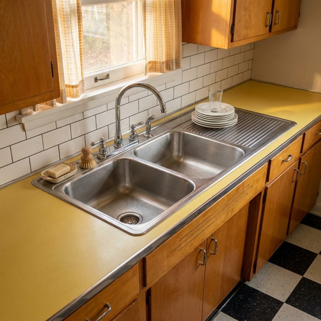 The Massive Stainless Steel Sink With a Built-In Drainboard That Took Up Half the Counter