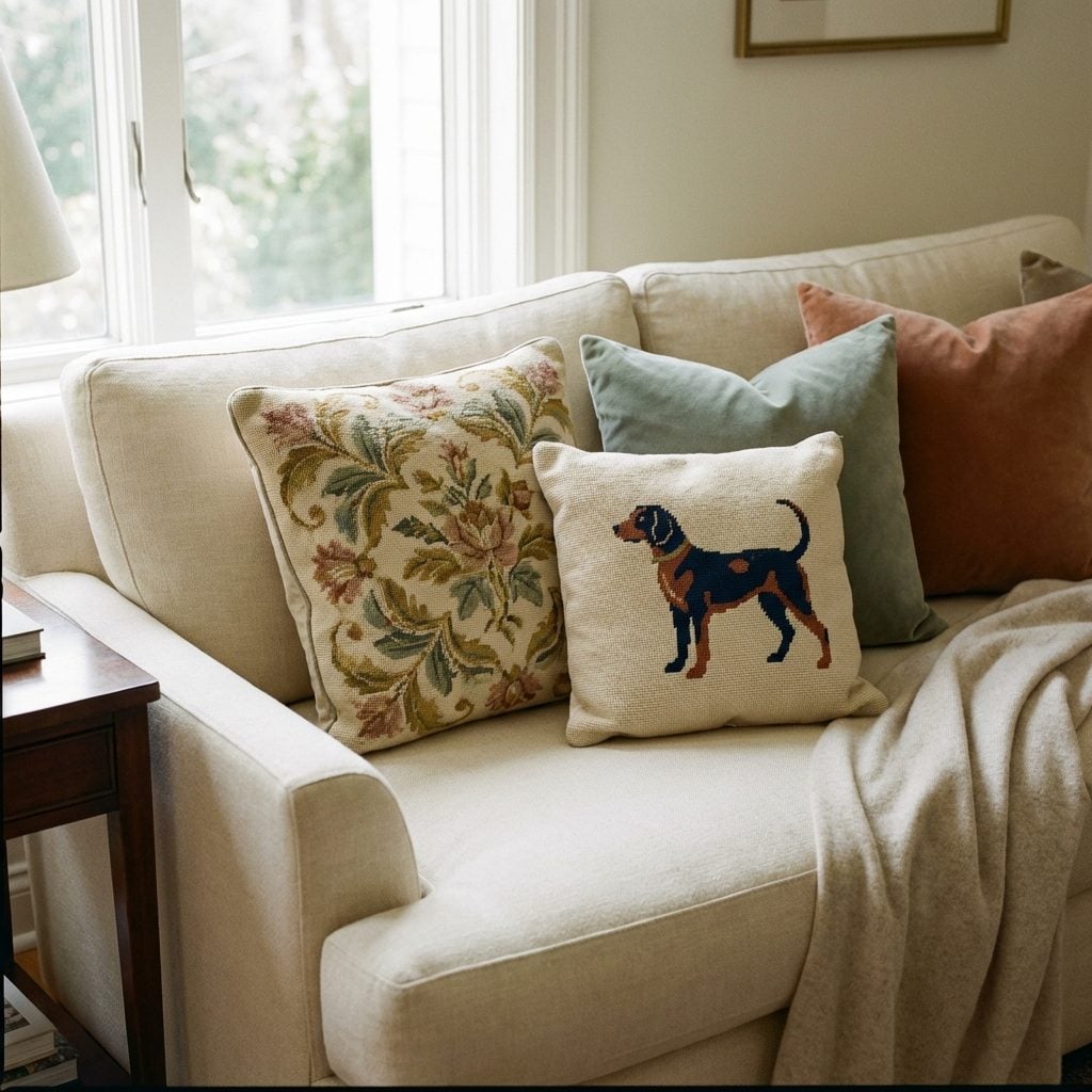 Needlepoint Pillows With an Actual Author in the Family