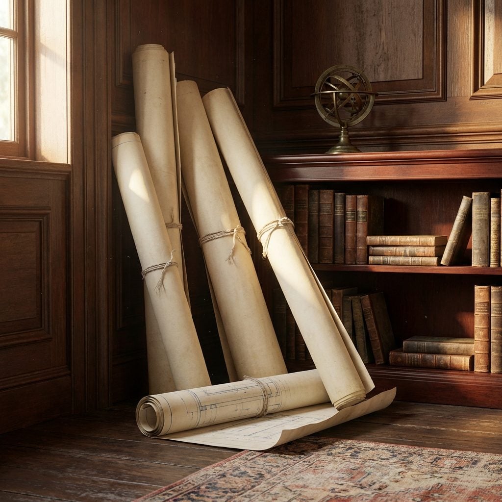 Architectural Drawings Rolled in a Corner Like They Were Never Meant to Be Seen