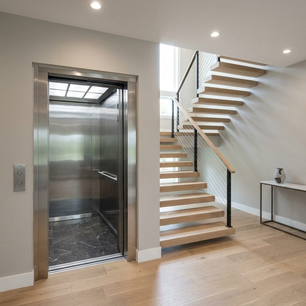 A Residential Elevator in a Two-Story House Where the Stairs Are Ten Feet Away
