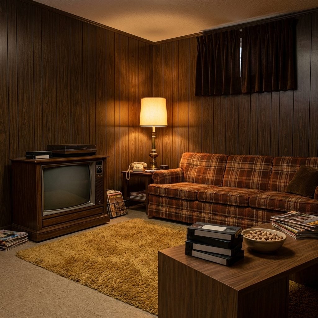 Wood-Paneled Walls in the Den or Basement