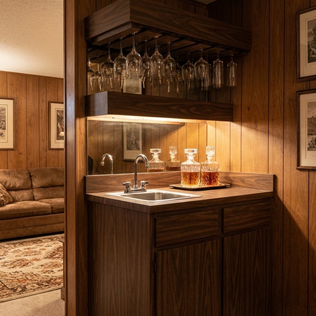 The Wet Bar Stocked With a Crystal Decanter Set