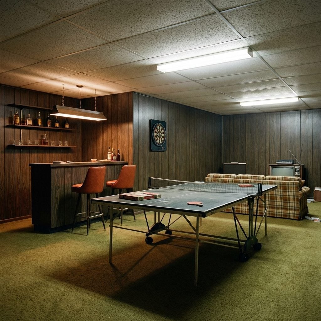 The Basement Rumpus Room With a Wet Bar and Ping Pong Table