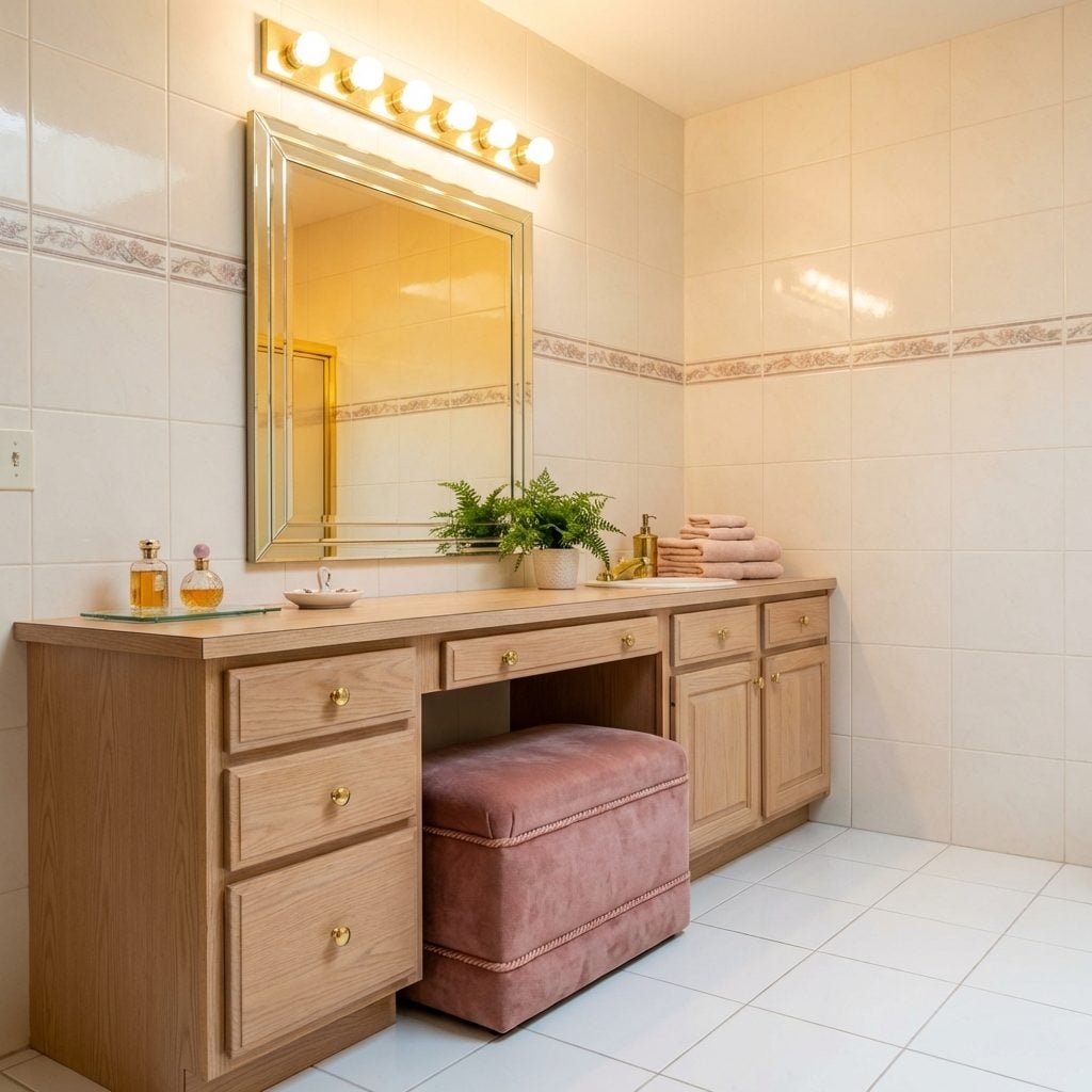 Built-In Vanity Seating That Made You Feel Like Old Hollywood