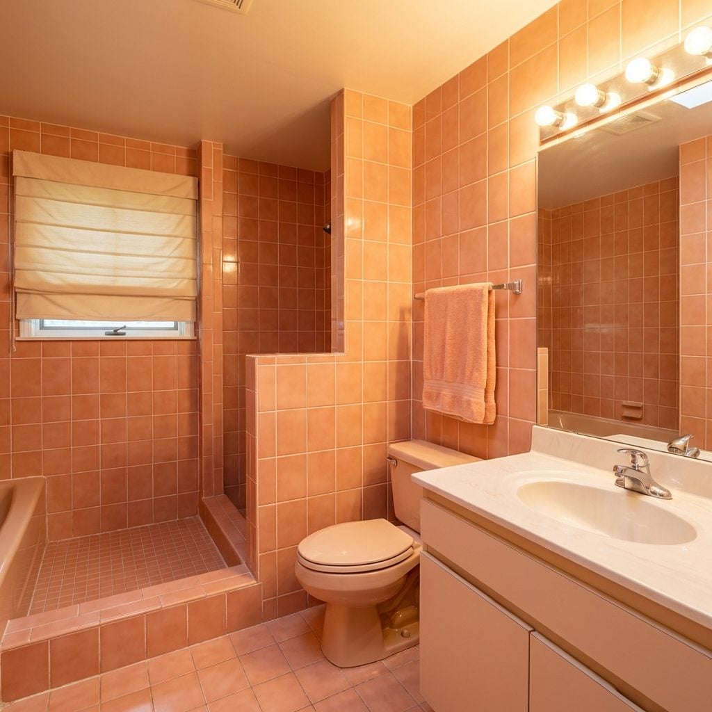 Peach or Seafoam Green Tile Running Floor to Ceiling Without an Apology