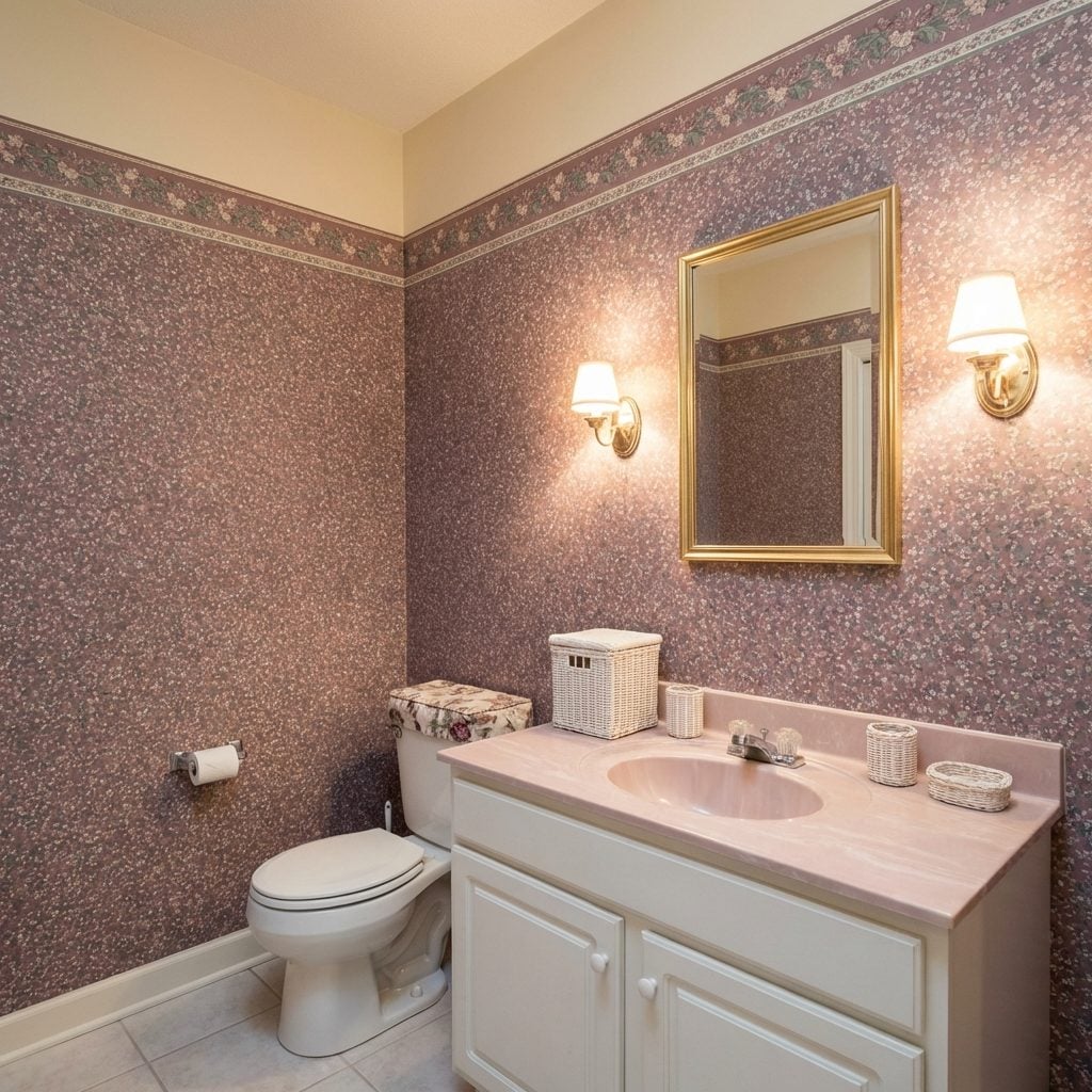 Decorator Wallpaper with a Coordinating Border Strip Running the Perimeter