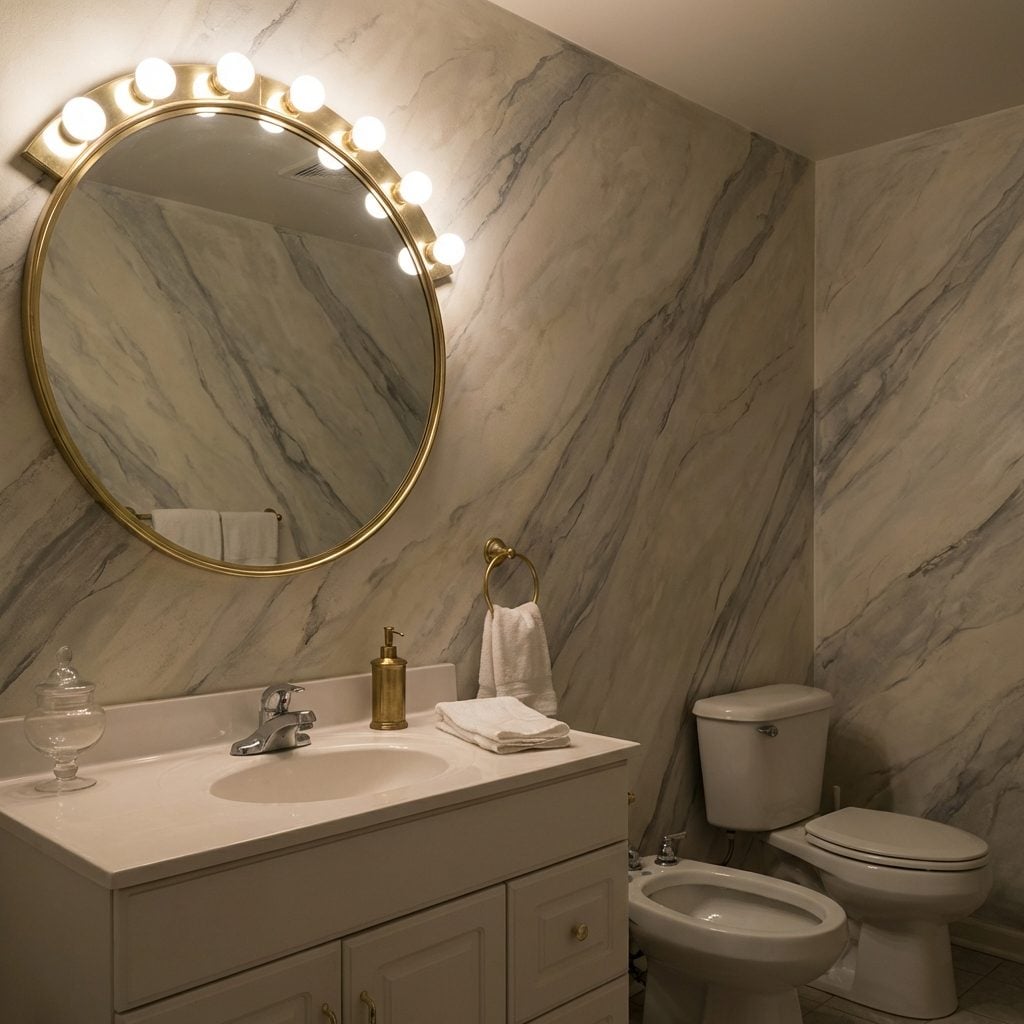 Faux Marble Painted Walls Done by Someone Who Watched One VHS Tutorial