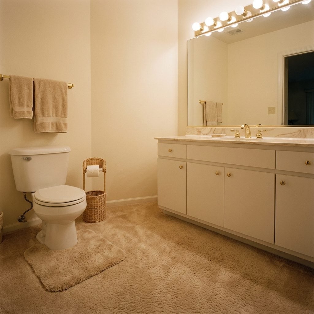 Wall-to-Wall Carpet in the Bathroom, Including Around the Toilet Base