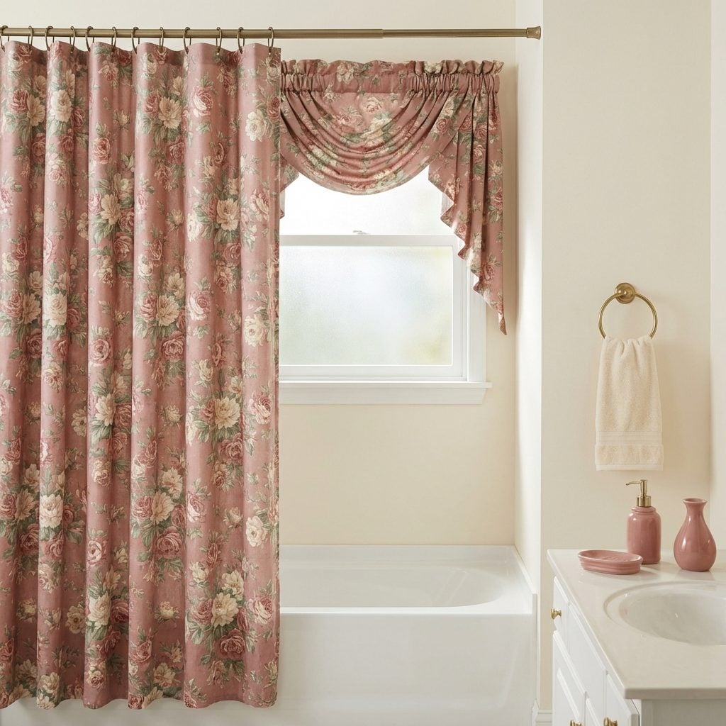 The Matching Fabric Shower Curtain and Window Valance Set