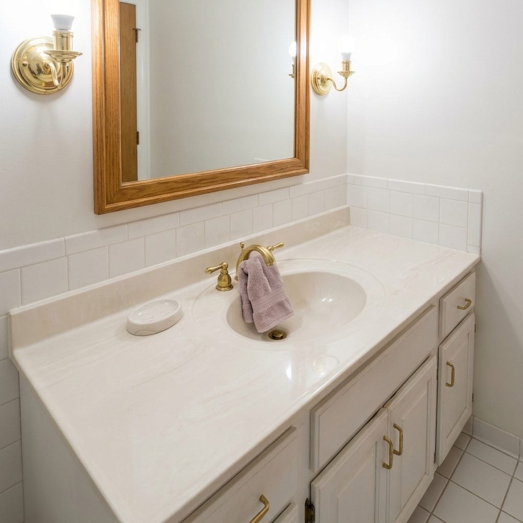 The Cultured Marble Vanity Top With the Sink Molded Right In