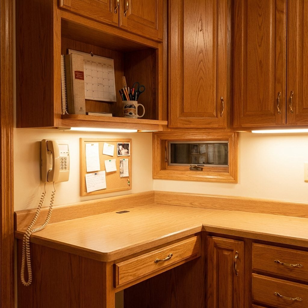 The Built-In Desk Nook With Phone Cradle and Cookbook Shelf