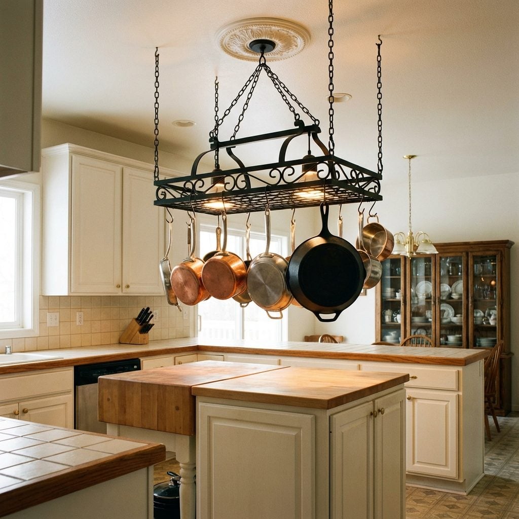 The Ceiling-Hung Pot Rack Over the Island That Held Every Pan You Owned
