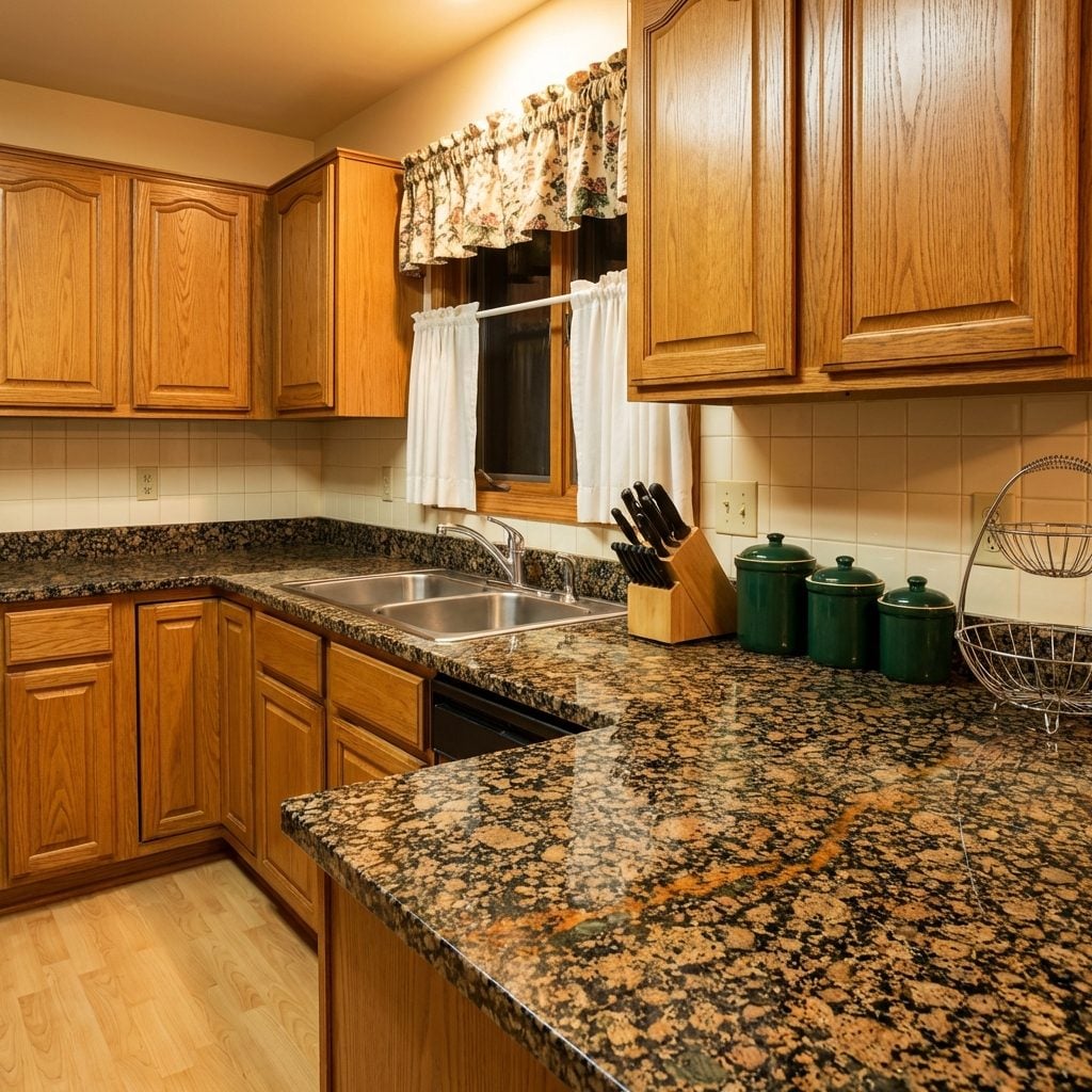 Granite Countertops with That Wild, Speckled Pattern Nobody Would Pick Today