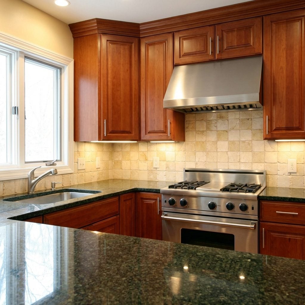Tumbled Marble Backsplash With the Grout Lines You Could Never Keep Clean
