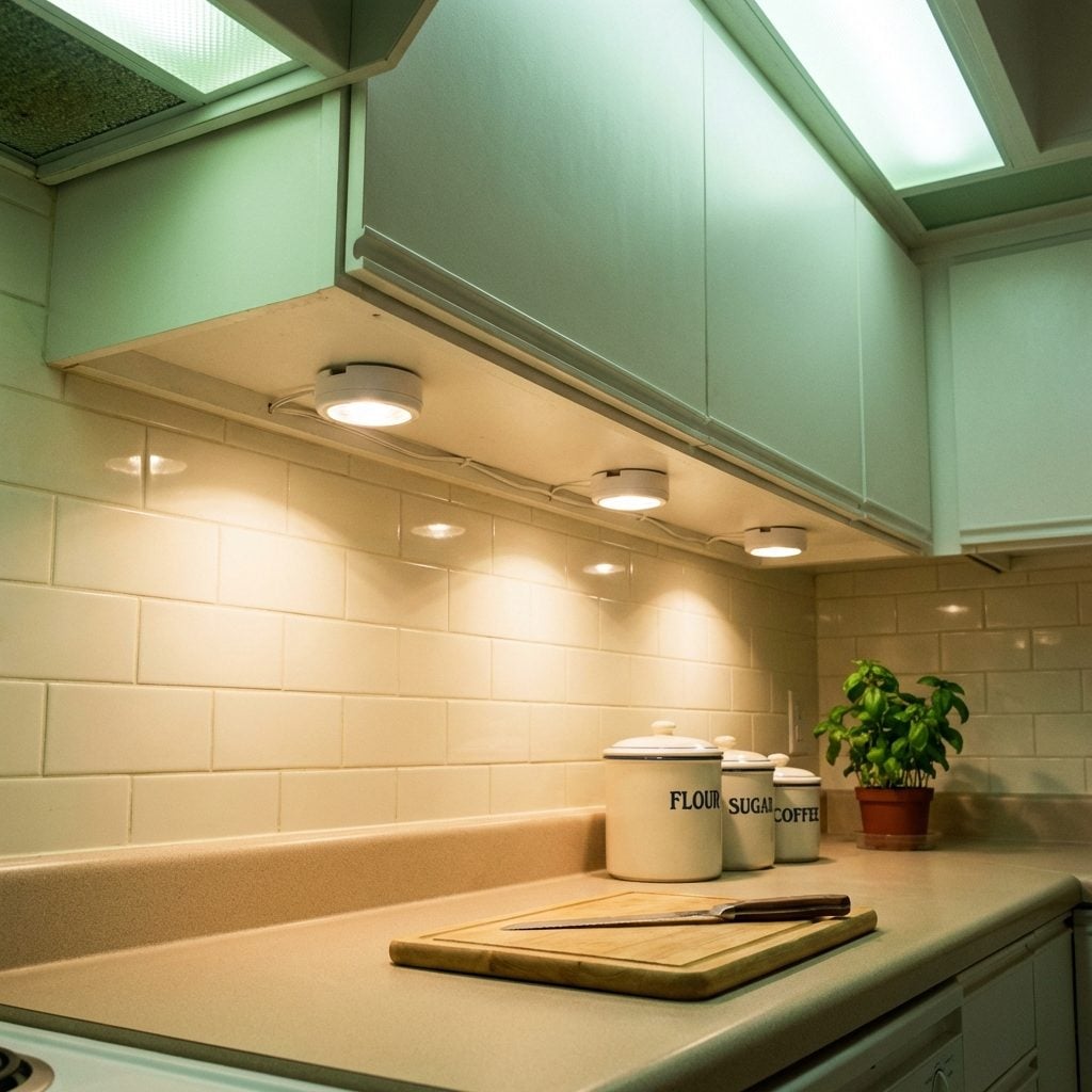 Halogen Puck Lights Under the Cabinets That Got Hot Enough to Warm Soup