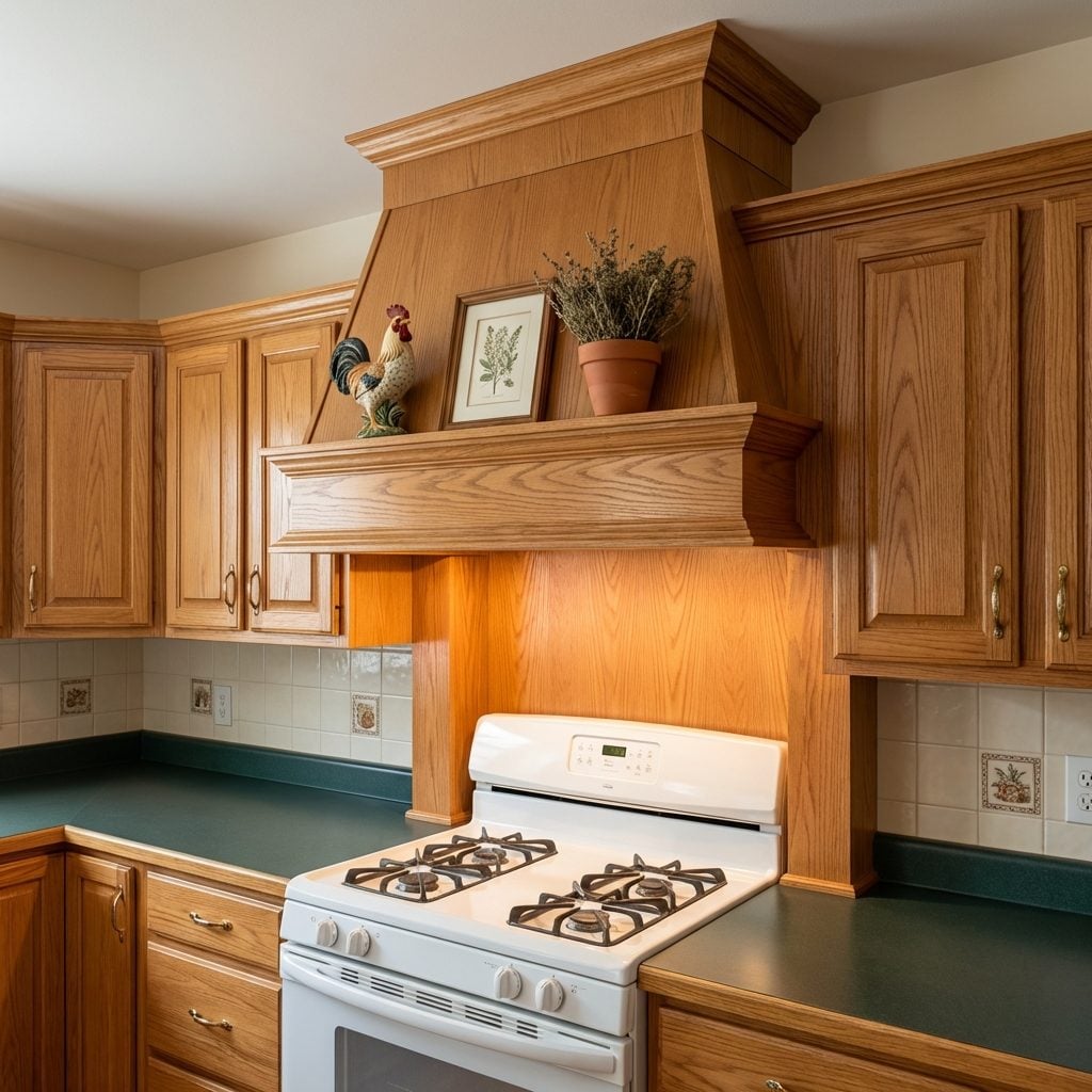 The Decorative Wood Range Hood Surround That Made the Stove Feel Like a Fireplace
