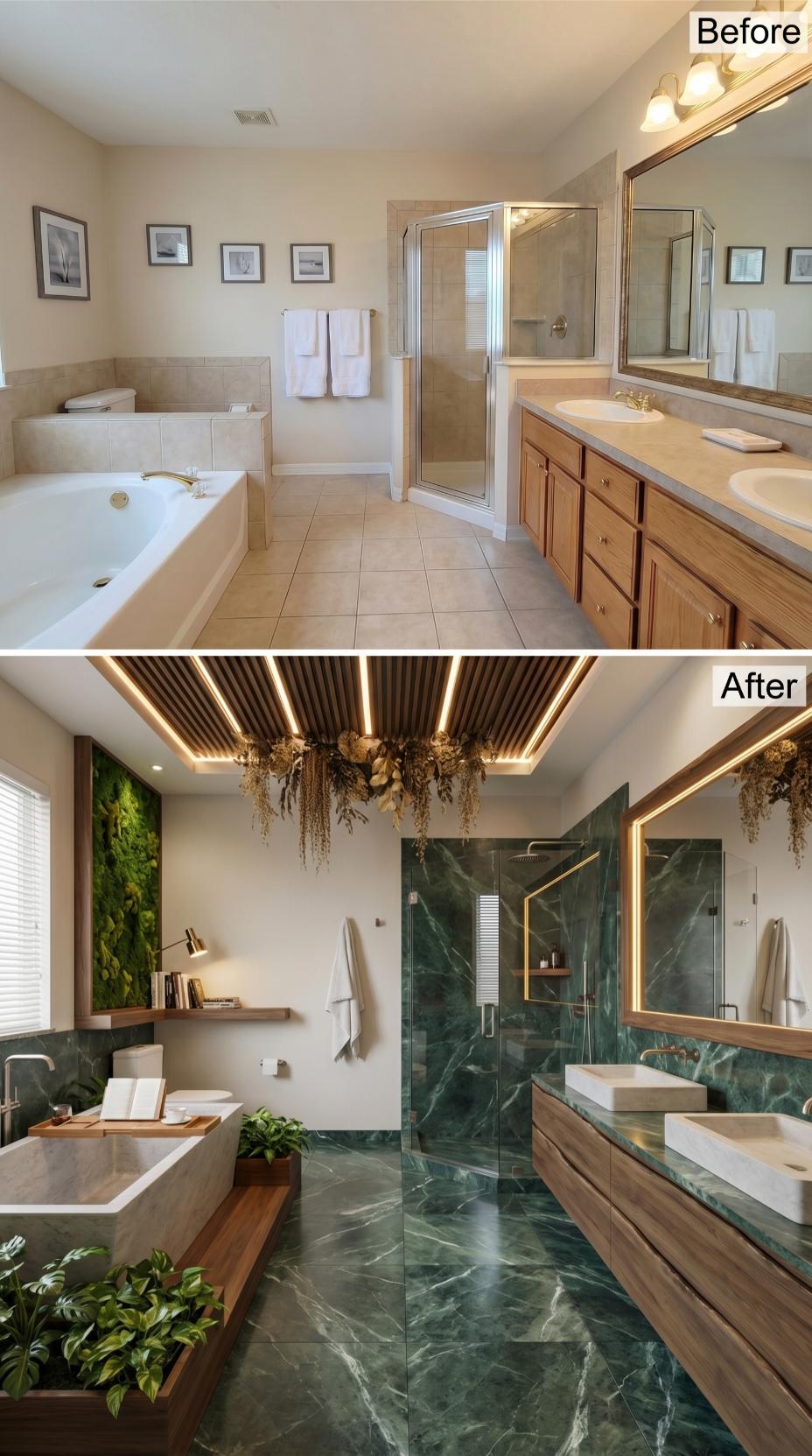 Green Marble, Moss Walls, and a Slatted Ceiling That Rewired the Whole Room