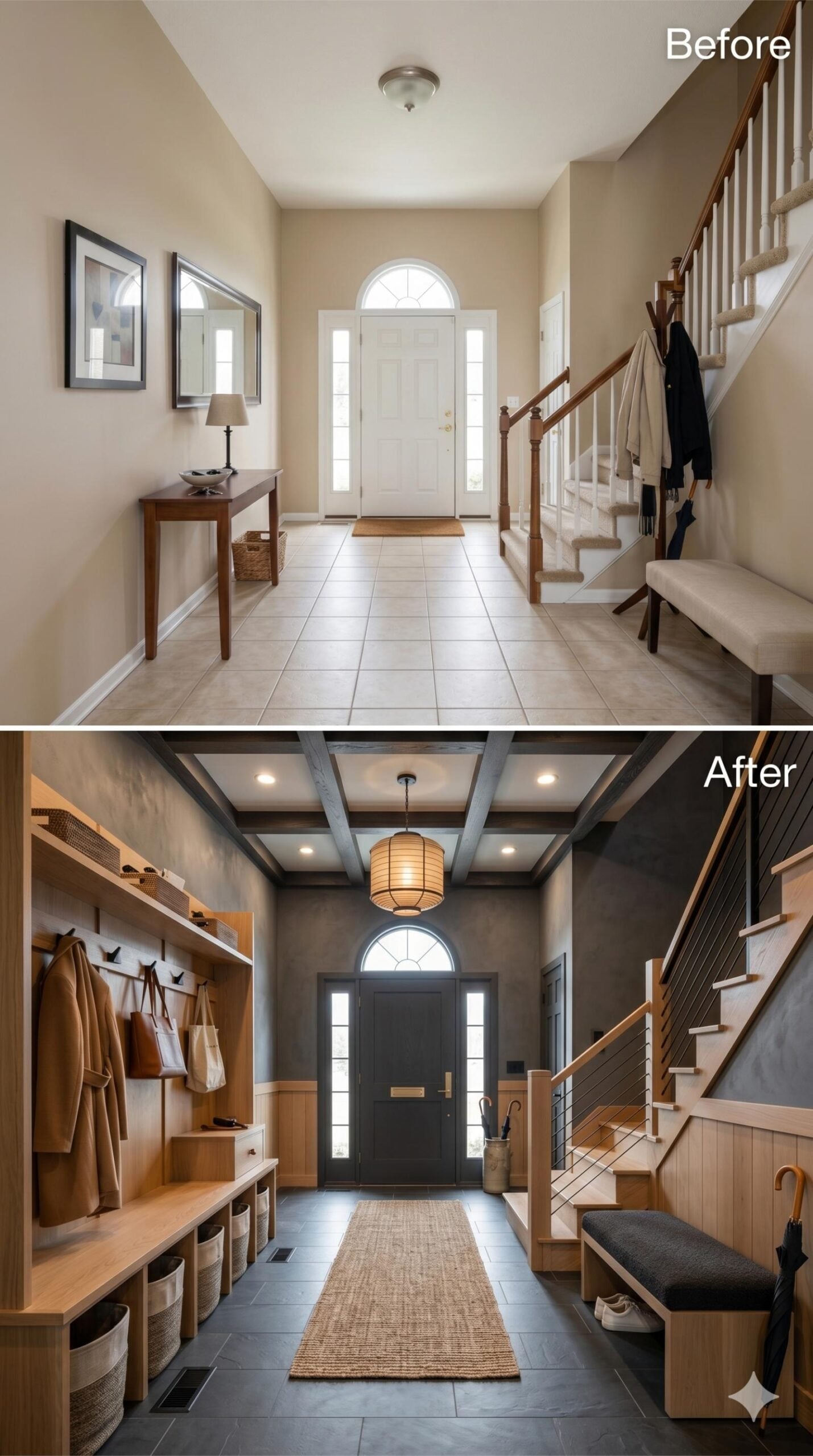 Coffered Ceiling and Built-In Cubbies Make Every Inch of This Foyer Work