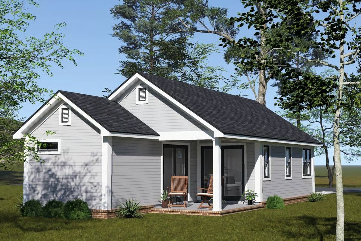 Gray Siding and a Covered Porch That Actually Invites You to Sit Down
