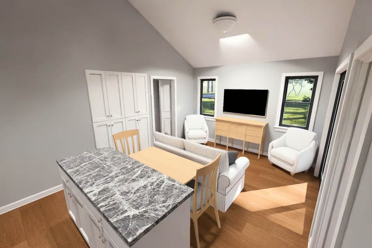 Open-Plan Living Area Where the Kitchen Island Does Double Duty