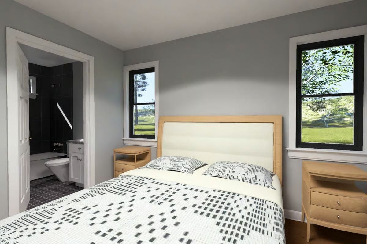 Light Wood Furniture and a Cream Headboard Keep the Bedroom Palette Calm