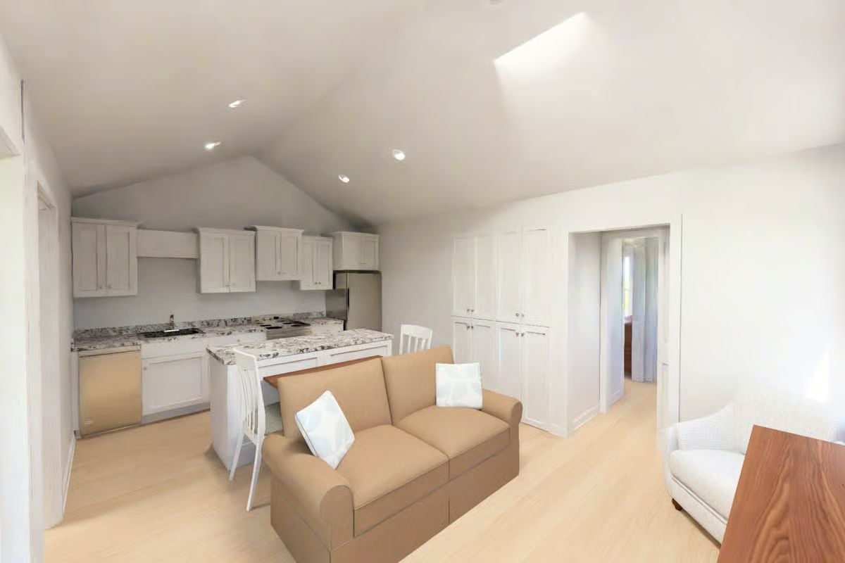 Vaulted Ceiling Pulls the Kitchen and Living Room Into One Shared Space