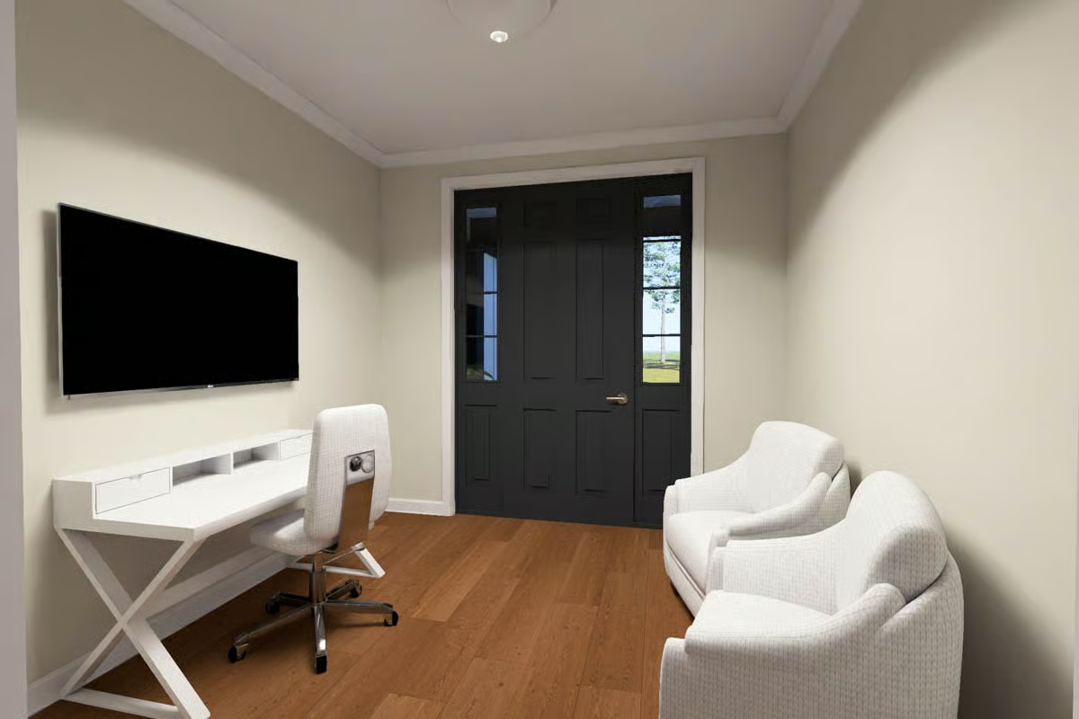 Compact Home Office With a Door Worth Noticing