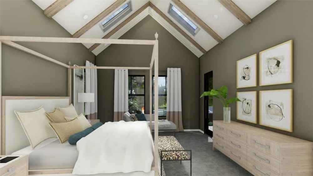 Vaulted Canopy Bed Suite with Skylights and Exposed Timber Beams