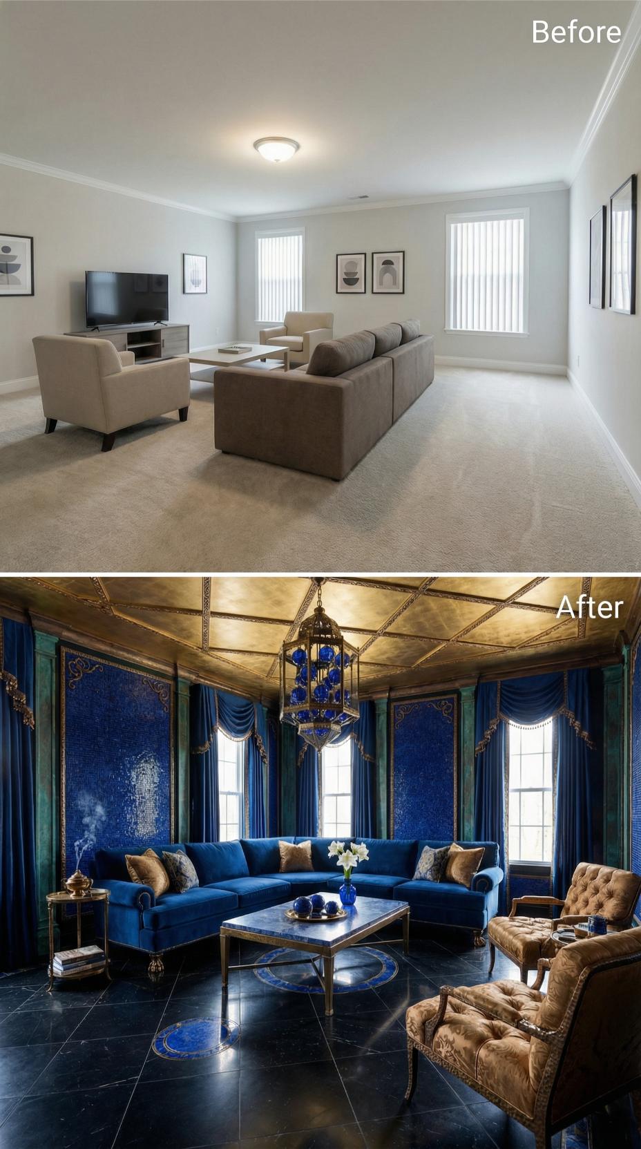 Lapis Lazuli Walls and a Gold Coffered Ceiling Erased Every Trace of Carpet