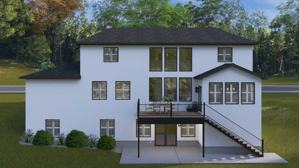 Elevated Rear Deck with Cable Rail and Walkout Access Below