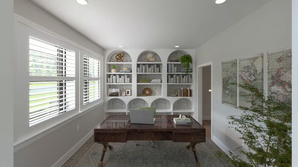 Built-In Arched Bookcases That Make the Home Office Feel Like a Private Library