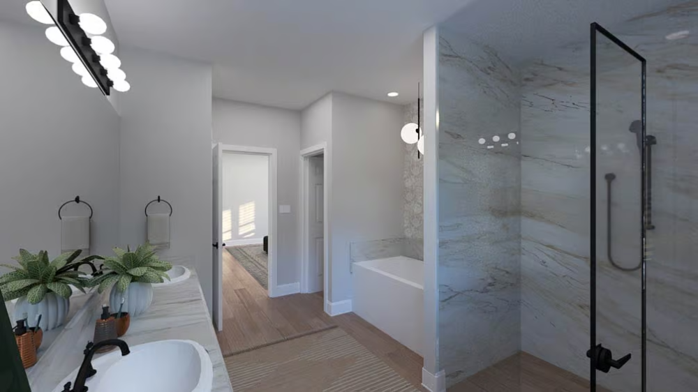 Marble Shower Walls and a Soaking Tub That Earn Their Square Footage
