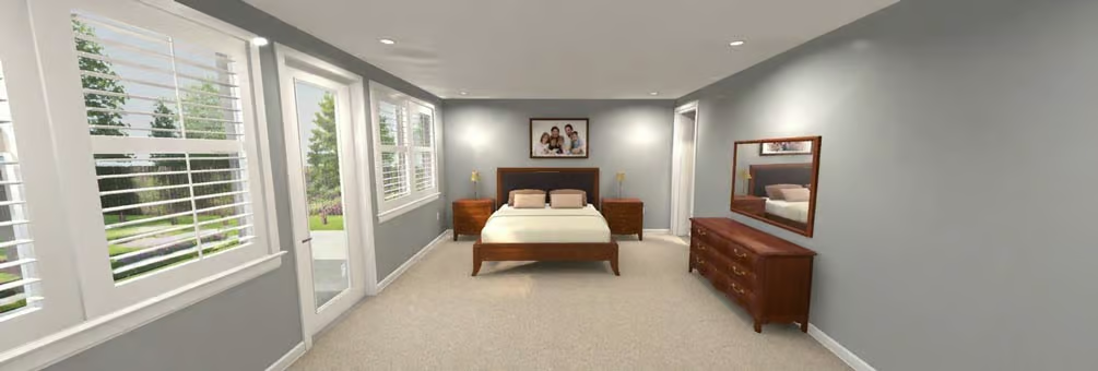 Cherry Wood Furniture and Soft Gray Walls Set a Calm Tone in the Master Suite