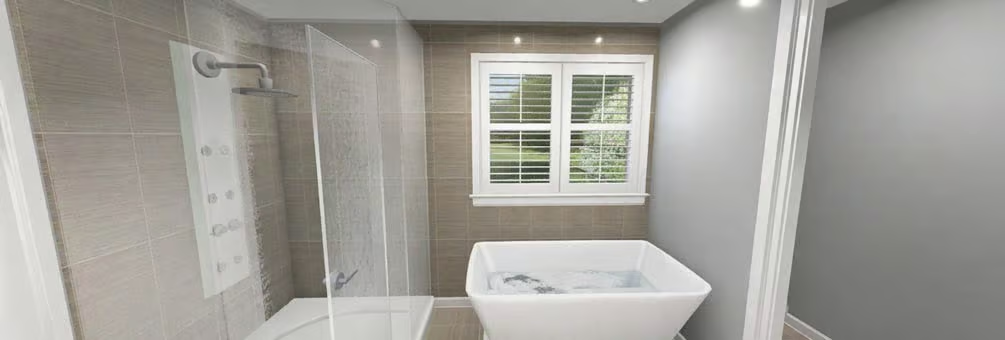 Freestanding Soaker Tub and Rain Shower Share Space Without Crowding Each Other