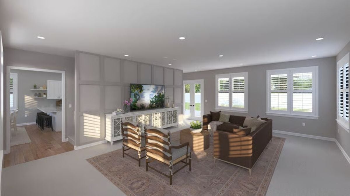 Paneled TV Wall with Enough Presence to Anchor a Big Room