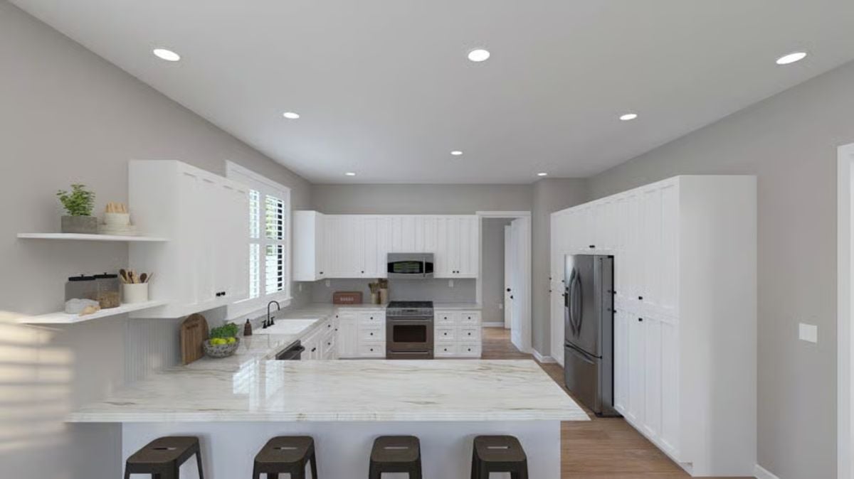 Marble-Look Countertops and Open Shelving Carrying Real Weight Here