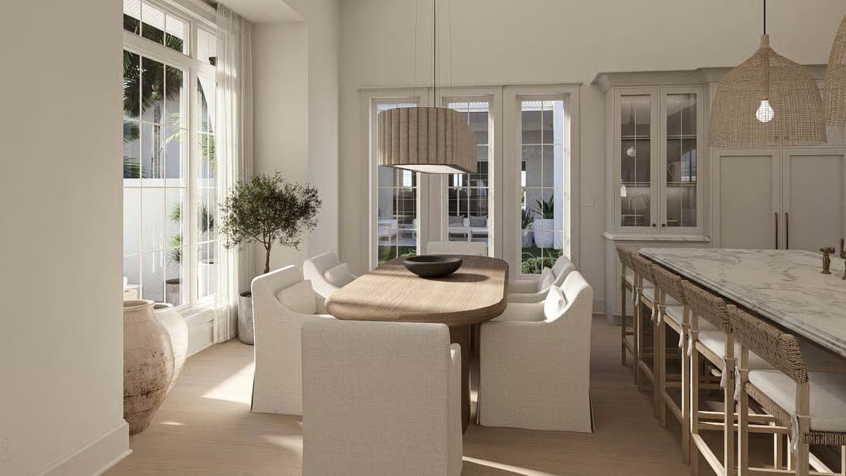 Layered Neutrals and Natural Textures Anchor an Open Dining Space