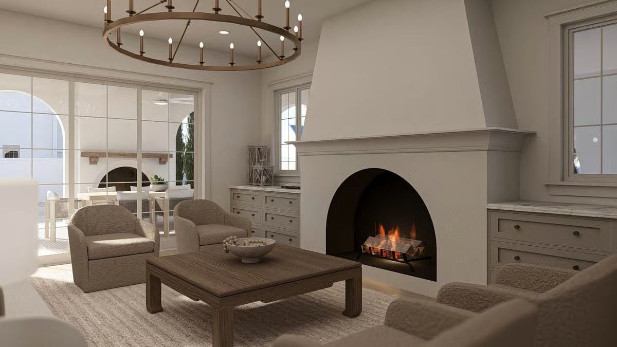 Fireplace Hood in Plaster Draws Every Eye in This Sitting Room