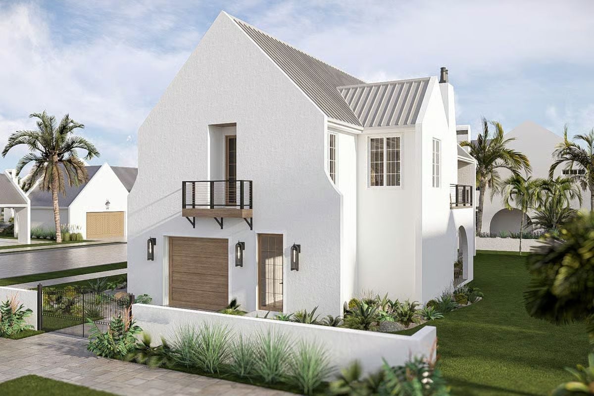 Contemporary-Style 3-Bedroom Coastal Home for a Narrow Lot with Multiple Balconies (Floor Plan)