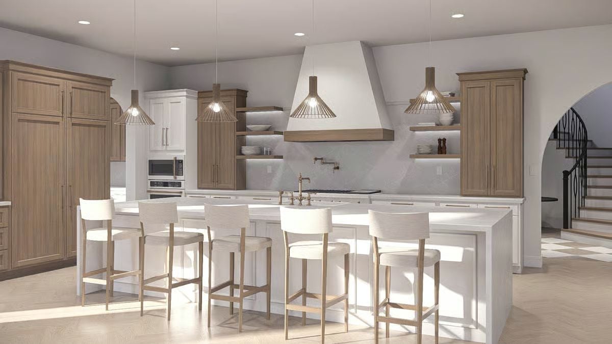 Warm Wood and White Quartzite Pull a Kitchen Between Two Distinct Palettes