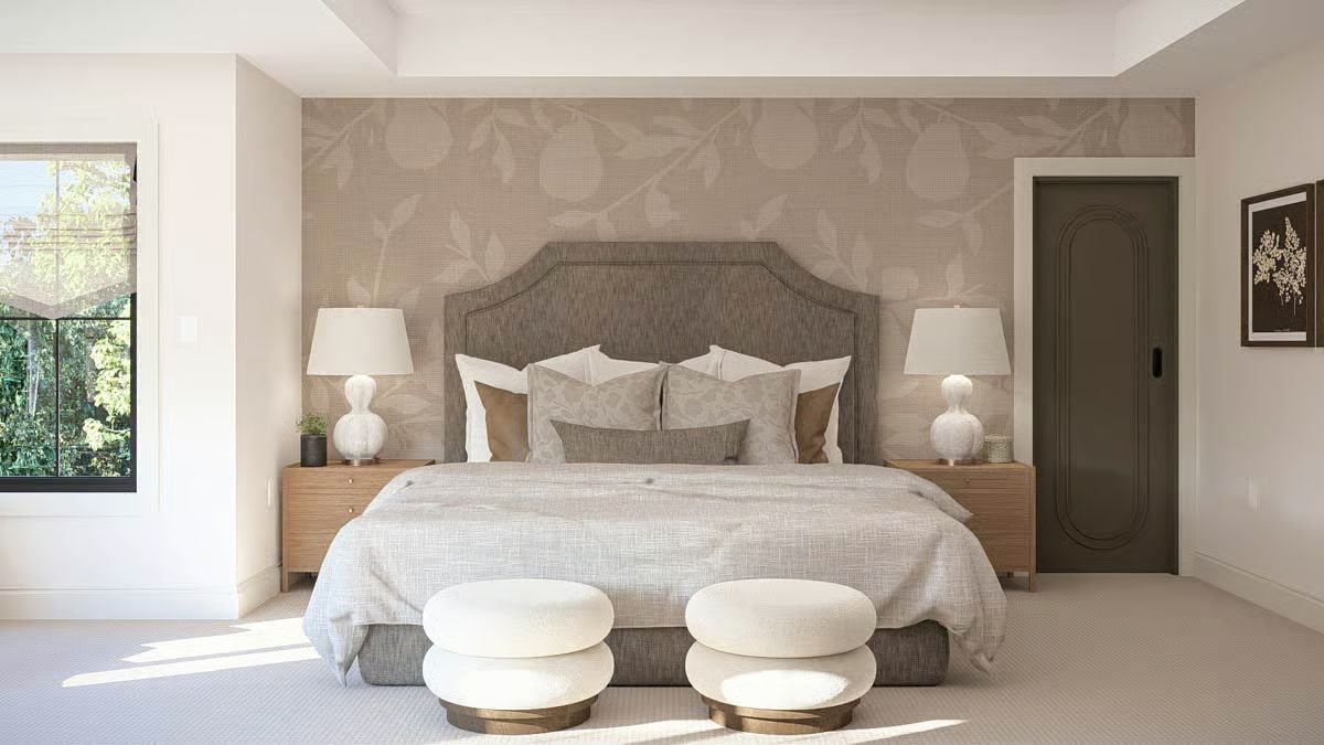Layered Neutrals and a Botanical Wallpaper Wall That Earns Its Place